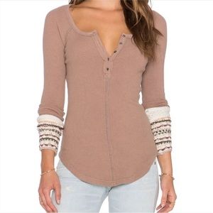 Free Peoole  lodge cuff thermal crochet cuff top combo sweater top mushroom